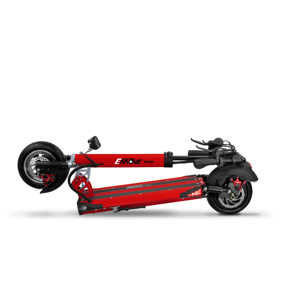 Red EMOVE Cruiser electric scooter isolated on white.